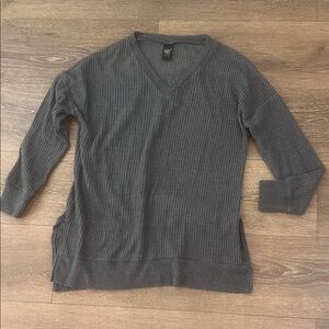 Gray V-Neck Ribbed Sweater